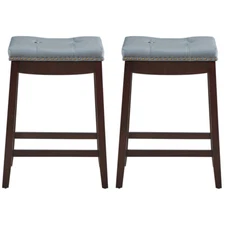 Topbuy 4PCS Saddle Bar Stools Backless Nailhead Counter Stool