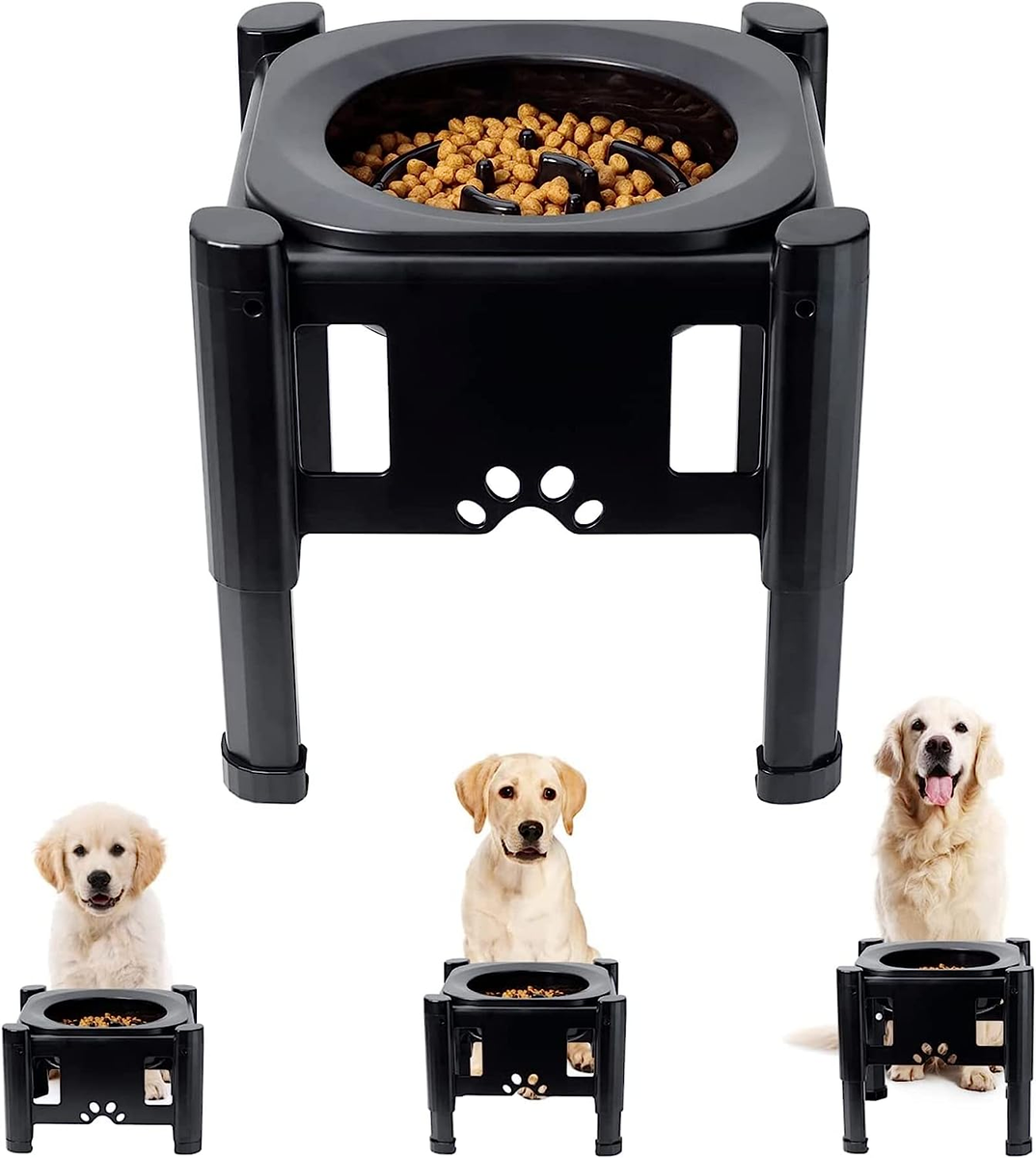 View of Elevated Feeding Bowls For Dogs PawHut Large Elevated Pet Feeder With