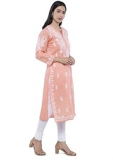Orange Chikankari Kurti for Women  Lucknowi Handmade Cotton Kurta with Bottom
