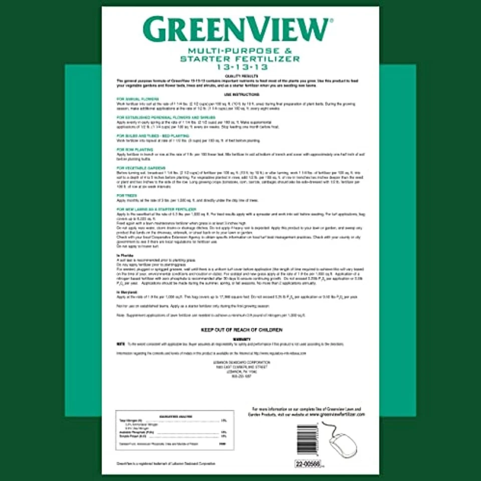 Fertilizante multiusos GreenView, bolsa de 33 lb - NPK 13-13-13 Foto 2 de 4