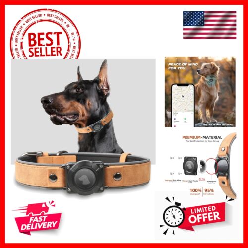 AirTag Dog Collar - Leather Dog Collar with Air Tag Holder | Waterproof, Refl...