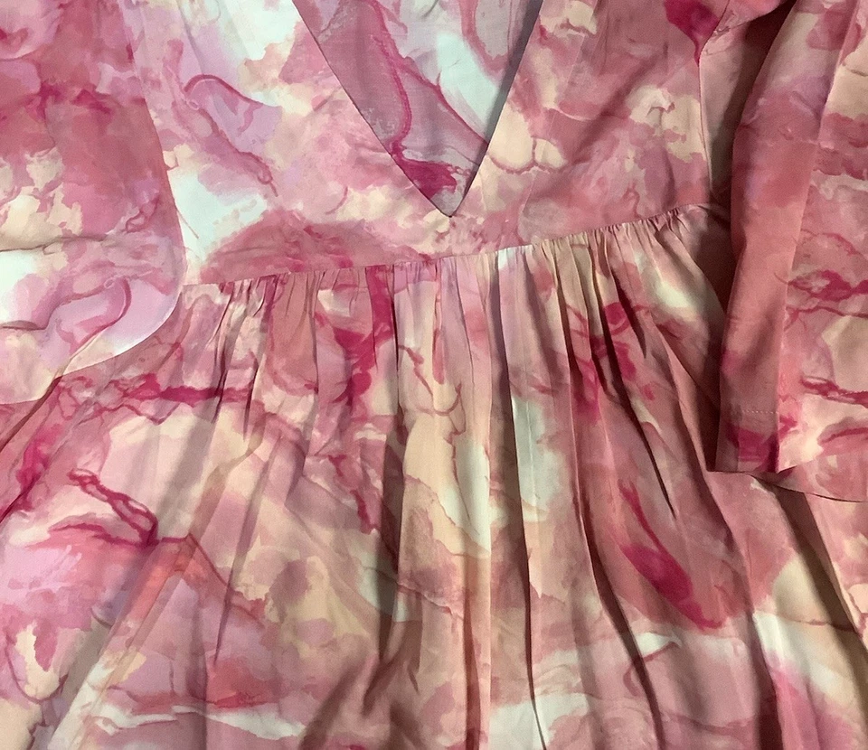 Donna Karan 睡衣礼服女式 S/M 码粘胶休闲水彩粉色 — 第 3/4 张图片