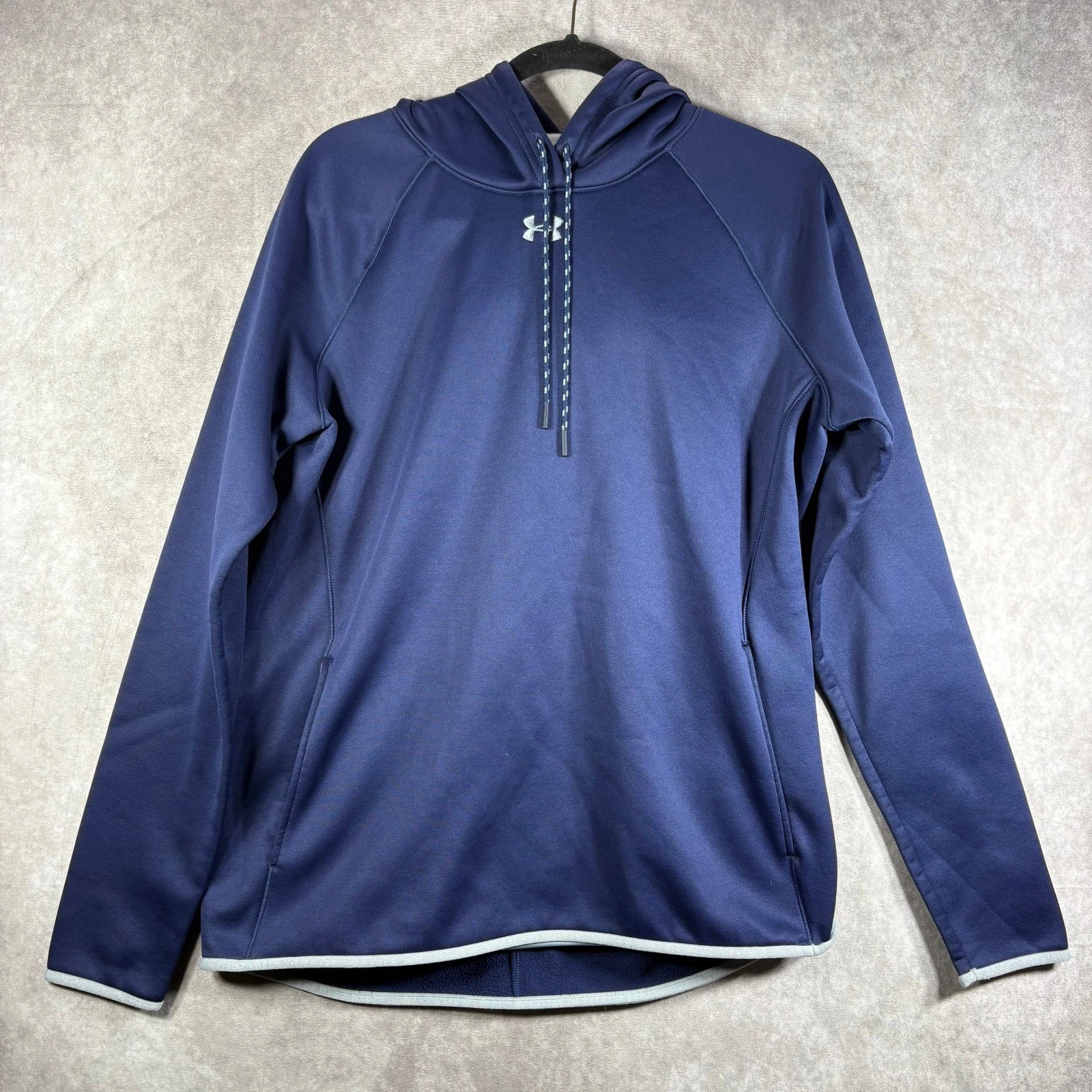 Under Armour Hoodie Men Large Blue ColdGear Pullover Loose Fit Fleece Lined Navy