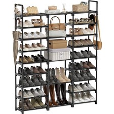 Heavy Duty 9-Tier Shoe Rack Organizer for 55 Pairs Metal Pipes Plastic Connec...