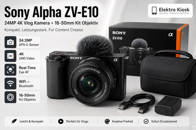 Sony Alpha ZV-E10 | 24MP VLOGSystemkamera + 4K 16-50mm KIT Foto Kamera  TOP