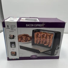 Nostalgia BCN6BK Bacon Express Extra Crispy Bacon Grill Cooker New In Box