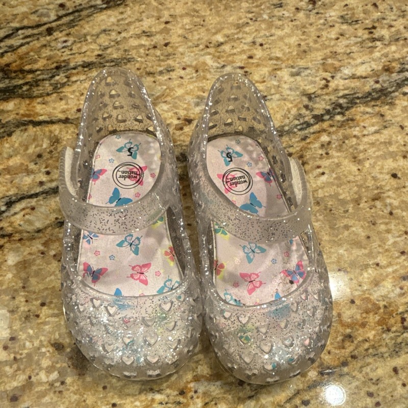 Wonder Nation Girls Clear Glitter Heart Mary Jane Shoes Size 5