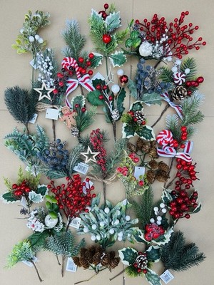 10x Weihnachtsplektren Restposten Beeren Stechpalme Tannenzapfen Rotkehlchen Laub für Kranz Basteln
