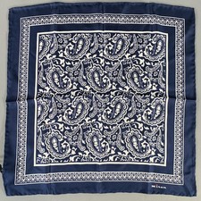 KITON Navy White Paisley Silk Pocket Square