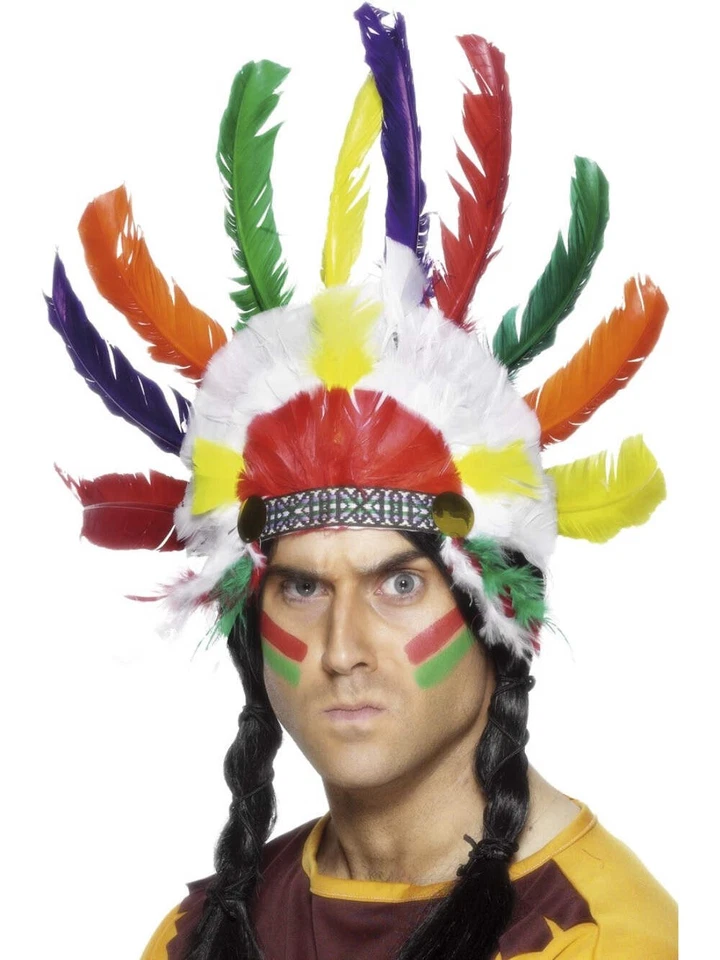 Indianischer Kopfschmuck Herren Damen Wild West Indianer Brave Kopf Teile Kostüm - Bild 1 von 1