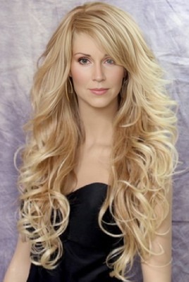 Long Blonde Mix Human Hair Blend Full Wigs Goregeous Wavy Heat Safe Blonde Mix