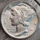 1940 Mercury Dime UNC BU MS : Full Split Bands FB FSB - .9 Fine Silver Coin