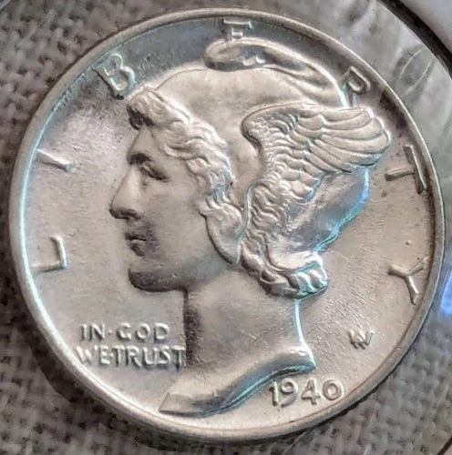 1940 Mercury Dime UNC BU MS : Full Split Bands FB FSB - .9 Fine Silver Coin