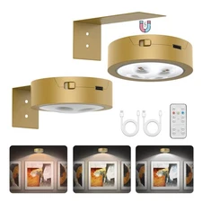 EUIOKUN Picture Lights Rechargeable Wireless Magnetic LED Wall Art Gold 2Pack