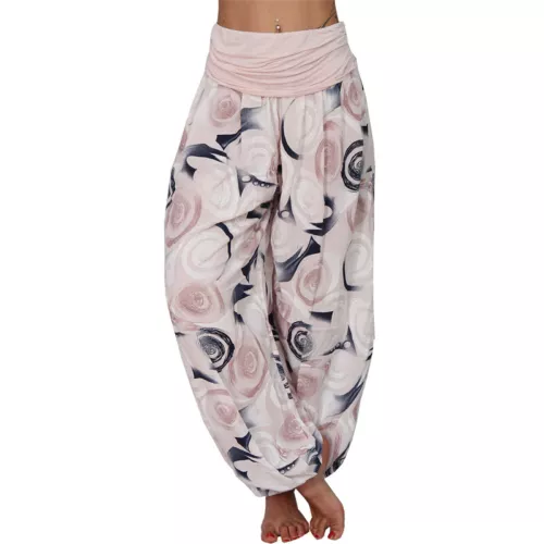 Women Elastic Waist Boho Floral Harem Trousers Baggy Wide Leg Palazzo Pants - Picture 6 of 60