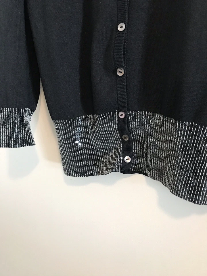 Yansi Fugel Black Silk Sequin Cardigan Sweater Size Medium Button Down - Image 3 of 4