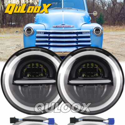 Pair 7inch Round LED Headlights Halo DRL For Chevy Truck 47-57 C10 C20/30 Pickup
