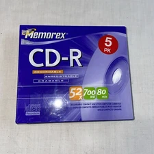 Memorex  CD-R 52X 700 MB 80 Min 5 Pack New In Plastic