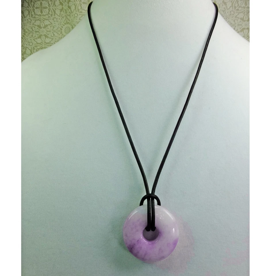 Collar de cordón de cuero rosquilla piedra mediano lavanda teñido cuarzo nieve 1 3/8" #9 Foto 2 de 3