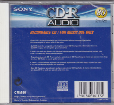 Sony CD-R CD RECORDABLE 74 Min For Digital Audio  1 Stück CD NEU +OVP