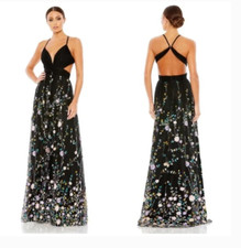MAC DUGGAL 67976 EMBROIDERED CRISS CROSS SLEEVELESS BLACK MULTI GOWN  sz 2
