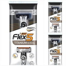 New Lot of 3 Bic Flex 5 Titanium Mens Shaving Razor 5 Blade Disposable Razors