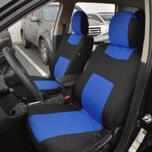 Conjunto completo de capa de assento de carro esportiva de dois tons com tapetes de borracha resistentes - Azul - Imagem 4 de 4