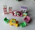 Lot Lego Duplo Vtg Furniture Coach Sofa Phone Table Chairs Window Drawers Dog