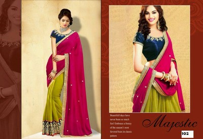 Indischer Sari Bollywood Party Georgette rosa & grün Damen Abend Designer