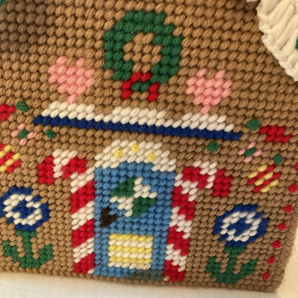 Vintage Handmade Plastic Canvas Needlepoint Gingerbread Christmas House 7x7.5 - Image 2 of 4