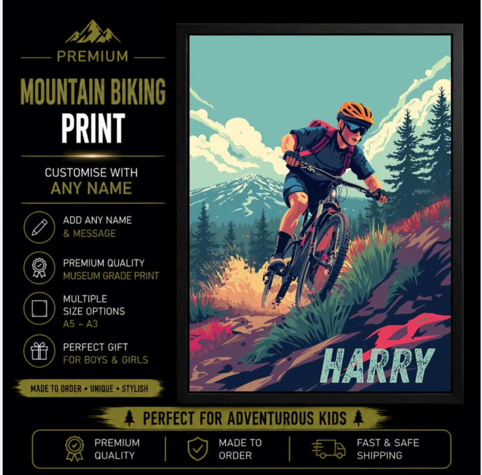 Mountain Bike Art Print | Cycling Wall Decor, Outdoor Adventure Poster, Gifts - Image 1 of 4