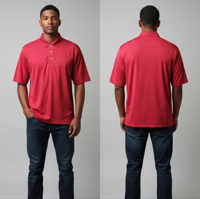 Cubavera Men's XL Polo Shirt Red Ribbed Textured Pineapple Logo Performance Golf