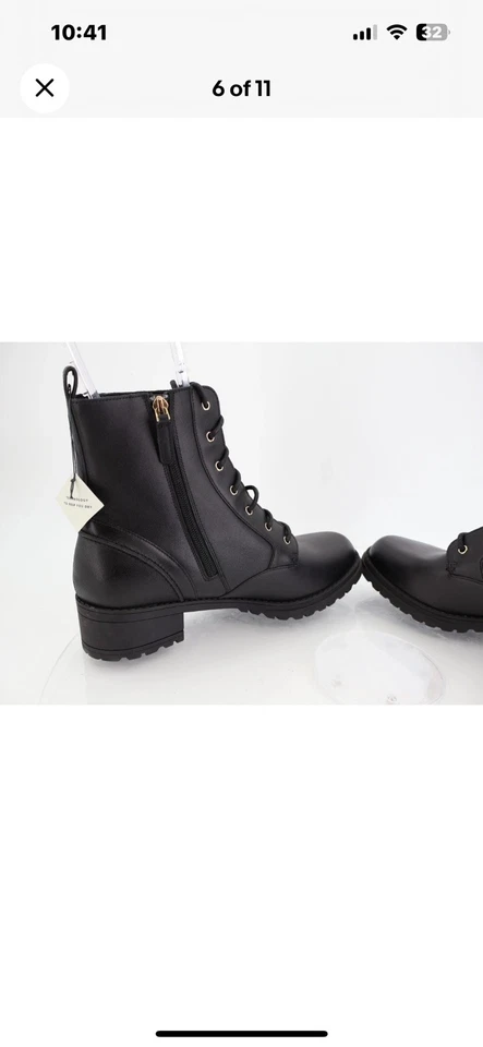 Bota de Combate Cole Haan Camea Para Mujer Talla 10 B Cuero Negro Con Cordones Tacón Bloque Foto 3 de 4