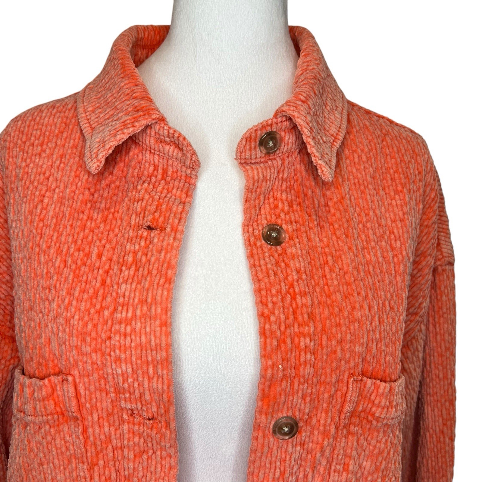BDG Urban Outfitters Womens XS Neon Coral Corduroy Jacket Shirt Layering Grandma