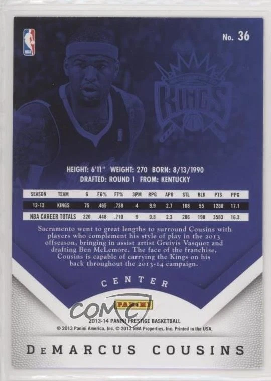 2013-14 Panini Prestige Blue Bonus Shots DeMarcus Cousins #36 - Image 2 of 2