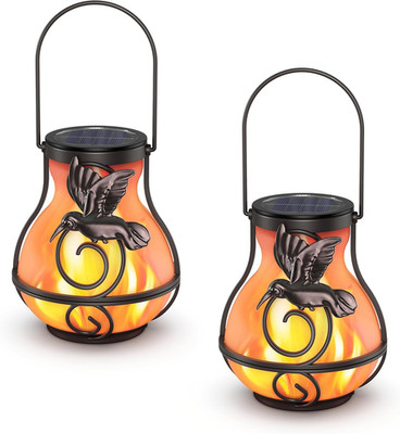 2 Pack Solar Lanterns Outdoor Waterproof, Hanging Hummingbird Flickering Flame L
