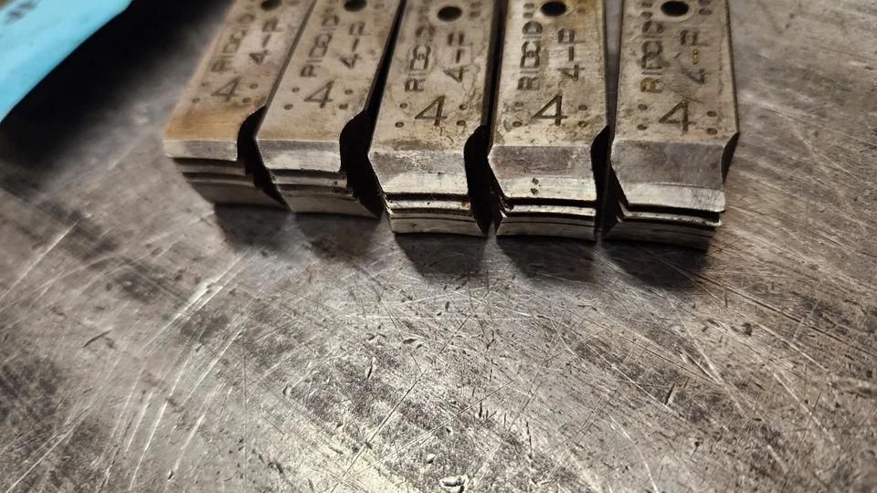 Ridgid 4-P  4" Pipe Threader 5-Piece  Die Set  1 thru 5 w/Clip  USED #1 tag. - Image 3 of 4