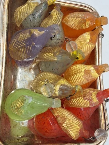Lot of 11 Vintage Murano Hand Blown Art Glass Pear Ornaments Multicolor