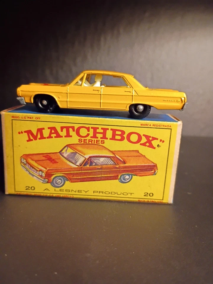Matchbox #20C Chevrolet Impala Taxi Cab 1965 en caja E4 original sólida Foto 4 de 4