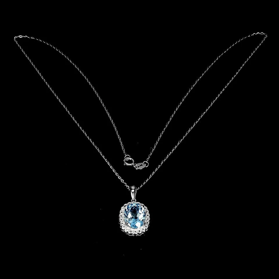 Collana in argento sterling 925 ovale topazio blu cielo 11x9 mm pietra... - Immagine 3 di 4