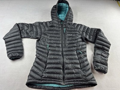 RAB Damen Microlight Alpine Daunen gefütterte Jacke mit Kapuze Größe S / 10 UK Defekt