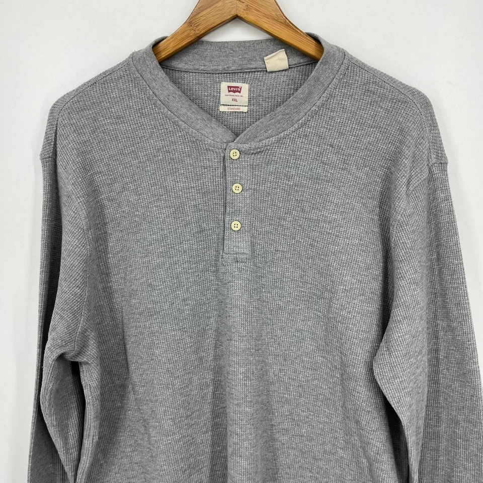 Levi's Long Sleeve Thermal Knit Henley Shirt Men's Size 2XL Gray Standard Fit - Image 2 of 4