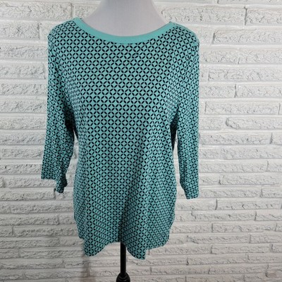 Croft & Barrow Women's XXL Plus Blue Geometric Top 3/4 Sleeve Deco Buttons
