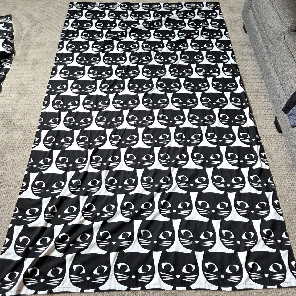 IKEA Mattram Black Cat Face 2 Curtains Panel Pair Grommet Top 98X57 - Image 4 of 4