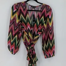 INC INTERNATIONAL CONCEPTS Top Womens XXL 2XL Pink Sheer Chevron Wrap Shirt