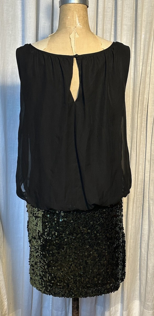 Adrianna Papell Womens Blk Chiffon Top /Green Sequin Bottom