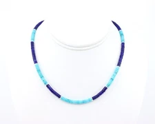 4mm Blue Kingman Turquoise and Royal Blue Lapis Lazuli Heishi Gemstone Necklace