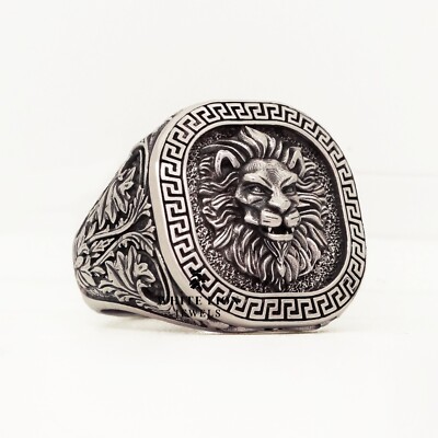 Kombo Griechische Löwe Dschungel König Tier Leo Zodiac Herren 925 Silberring &