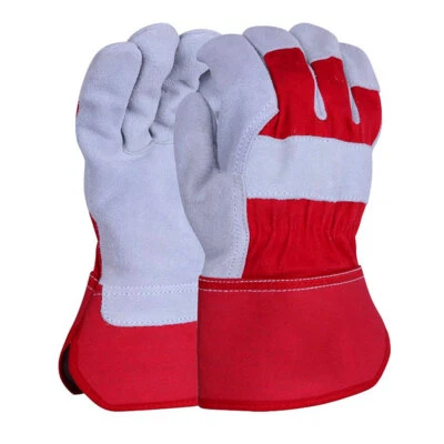 POWCOG 12x Red Rigger Safety Gloves Double Palm Gardening Work Heavy Duty Leather XL