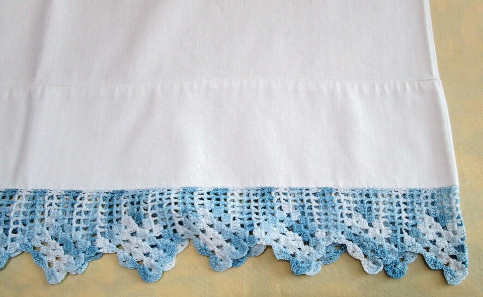 Vtg Pillowcases Crocheted Variegated Blue Border Cotton Pillow Tubing 21" x 33" eBay